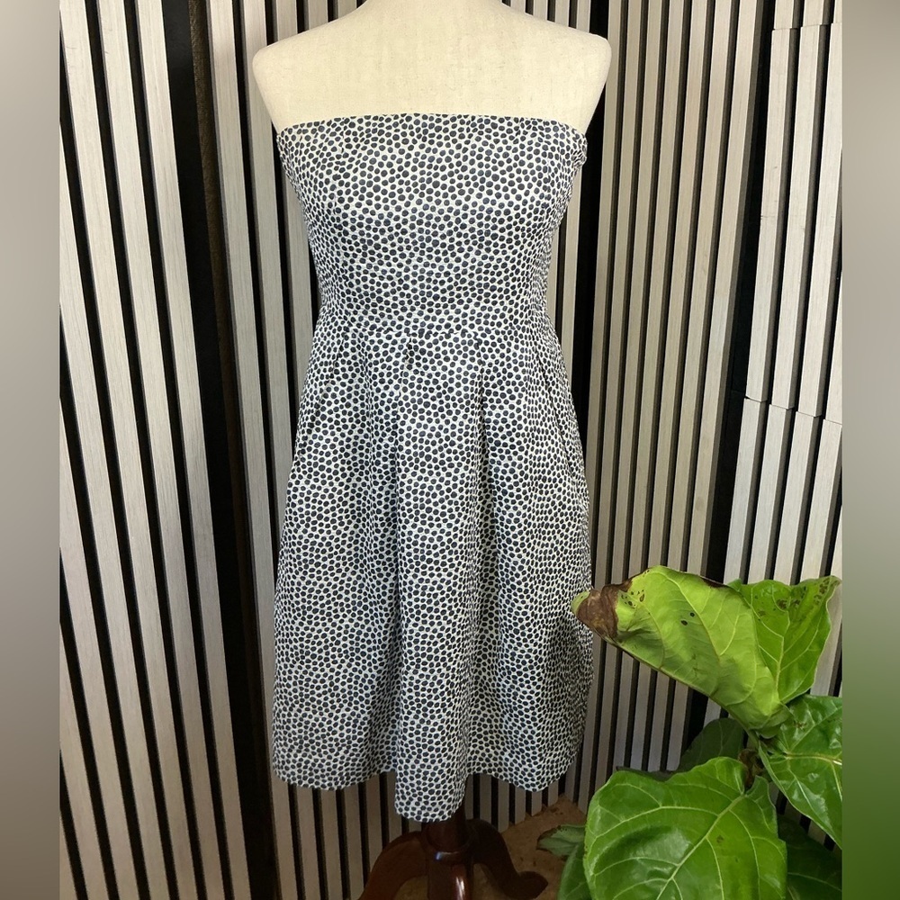 J. Crew Strapless Navy and White Dress Sz 8